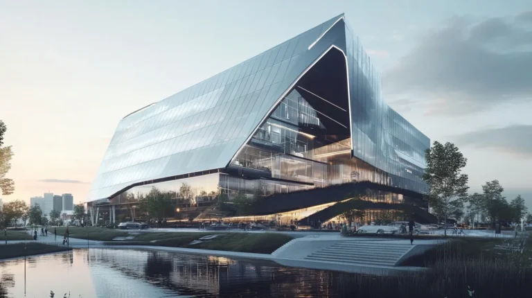 Futuristinen ultramoderni toimistorakennus